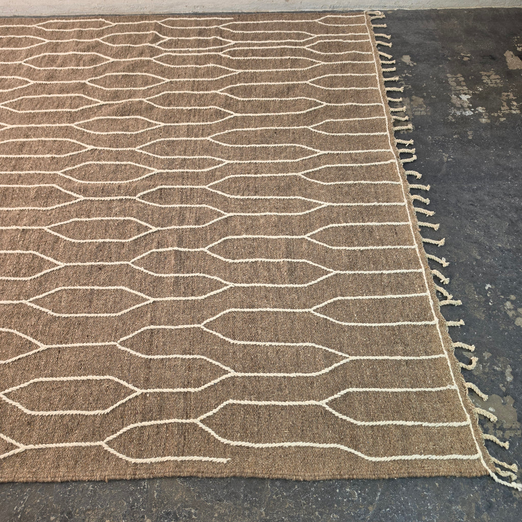 Moroccan Kilim Rug 7x10 – Handwoven Flat Weave Taupe & Ivory Wool Rug