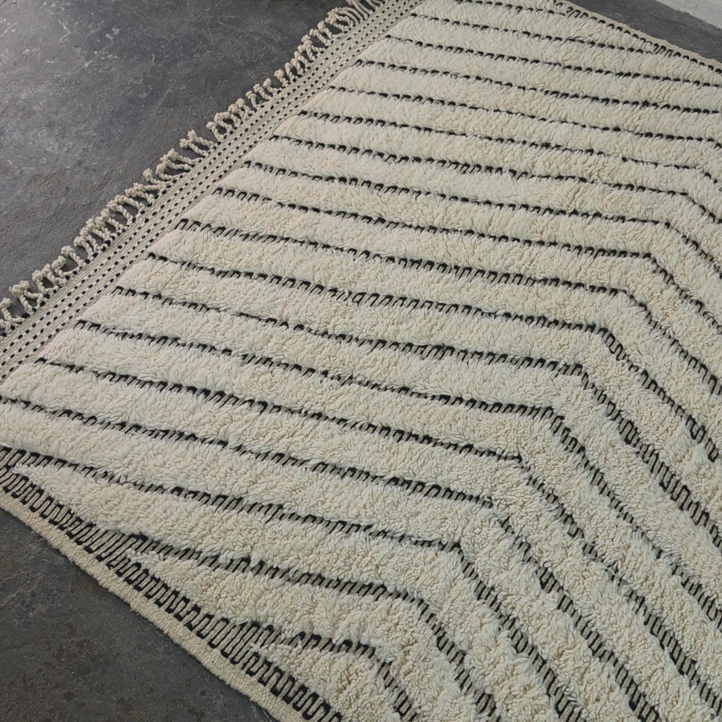 Handmade Moroccan Beni Ourain Wool Rug with Wavy Design