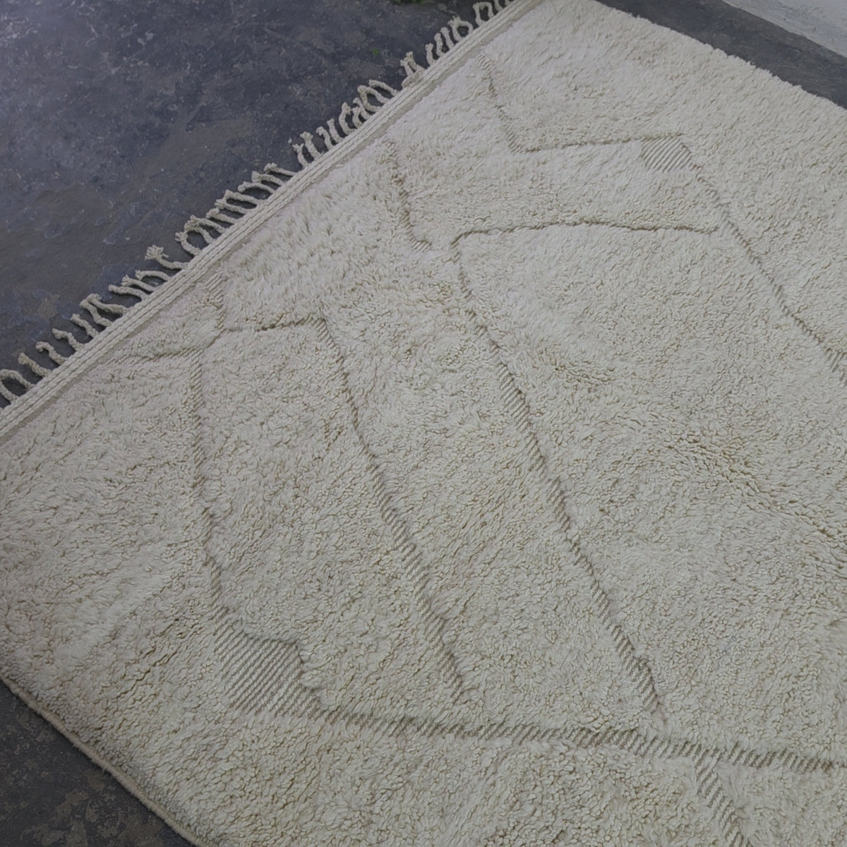 Handmade Beni Ourain Wool Rug with Geometric Relief Pattern