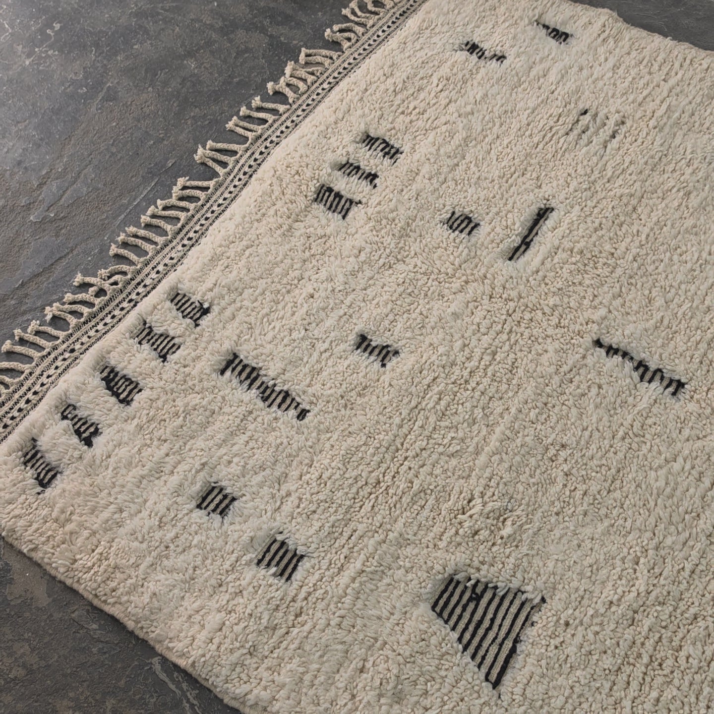 Handmade Beni Ourain Wool Rug with Minimalist Berber Dash Patterns