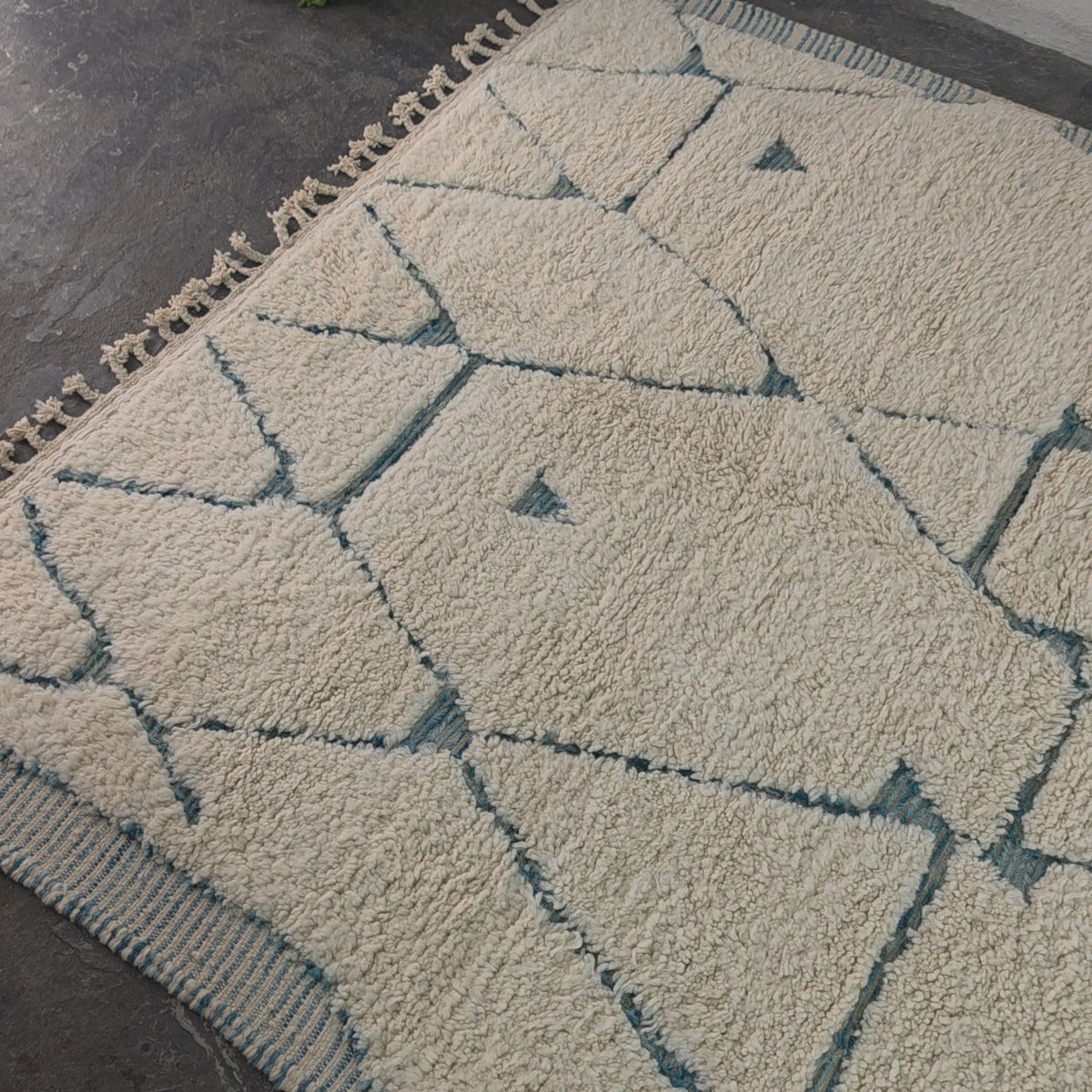 Authentic Hand-Knotted Moroccan Beni Ourain Rug with Blue Geometric Design