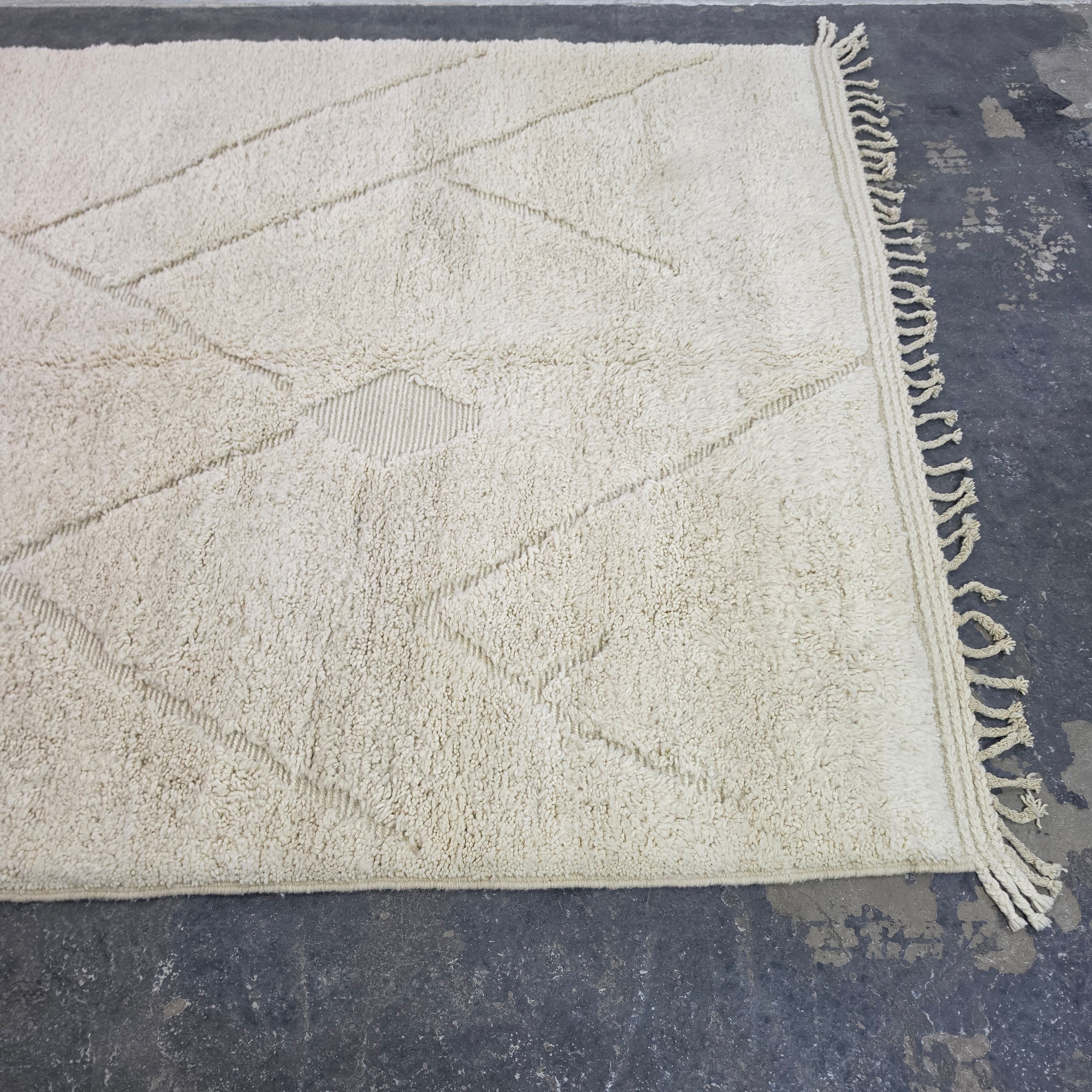 Handmade Beni Ourain Wool Rug with Geometric Relief Pattern