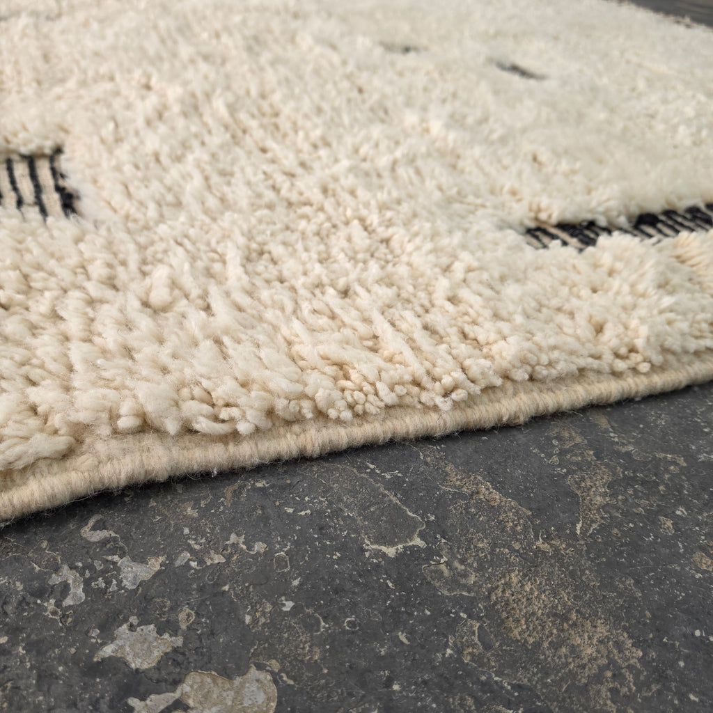 Handmade Beni Ourain Wool Rug with Minimalist Berber Dash Patterns
