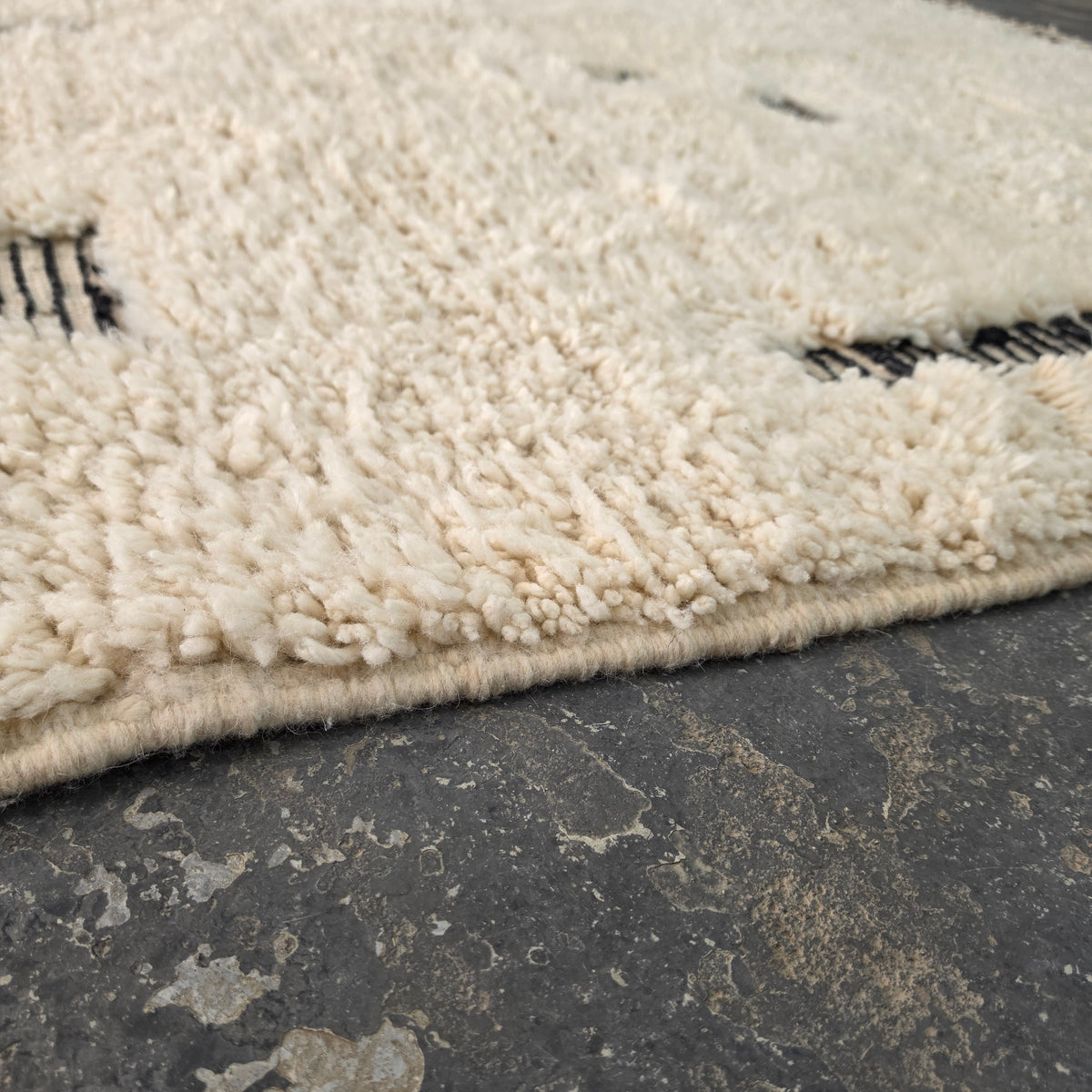Handmade Beni Ourain Wool Rug with Minimalist Berber Dash Patterns