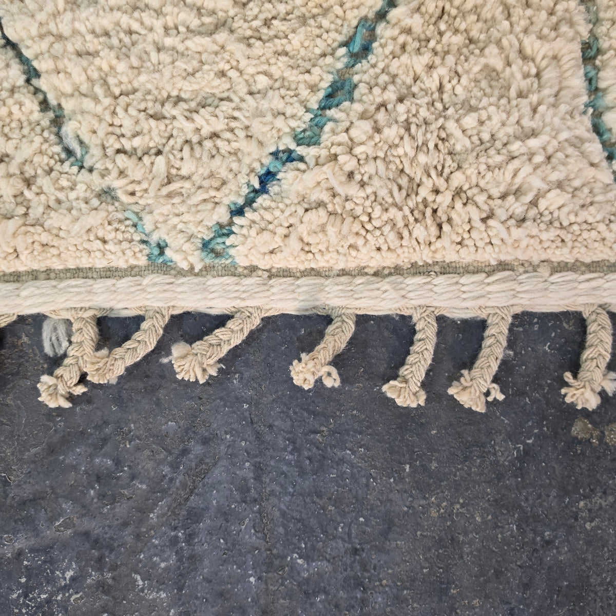 Authentic Hand-Knotted Moroccan Beni Ourain Rug with Blue Geometric Design