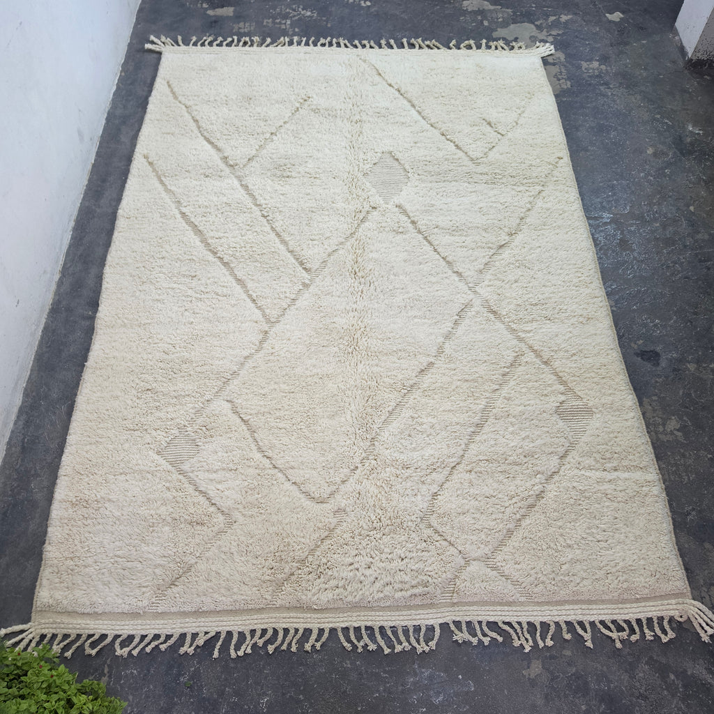 Handmade Beni Ourain Wool Rug with Geometric Relief Pattern