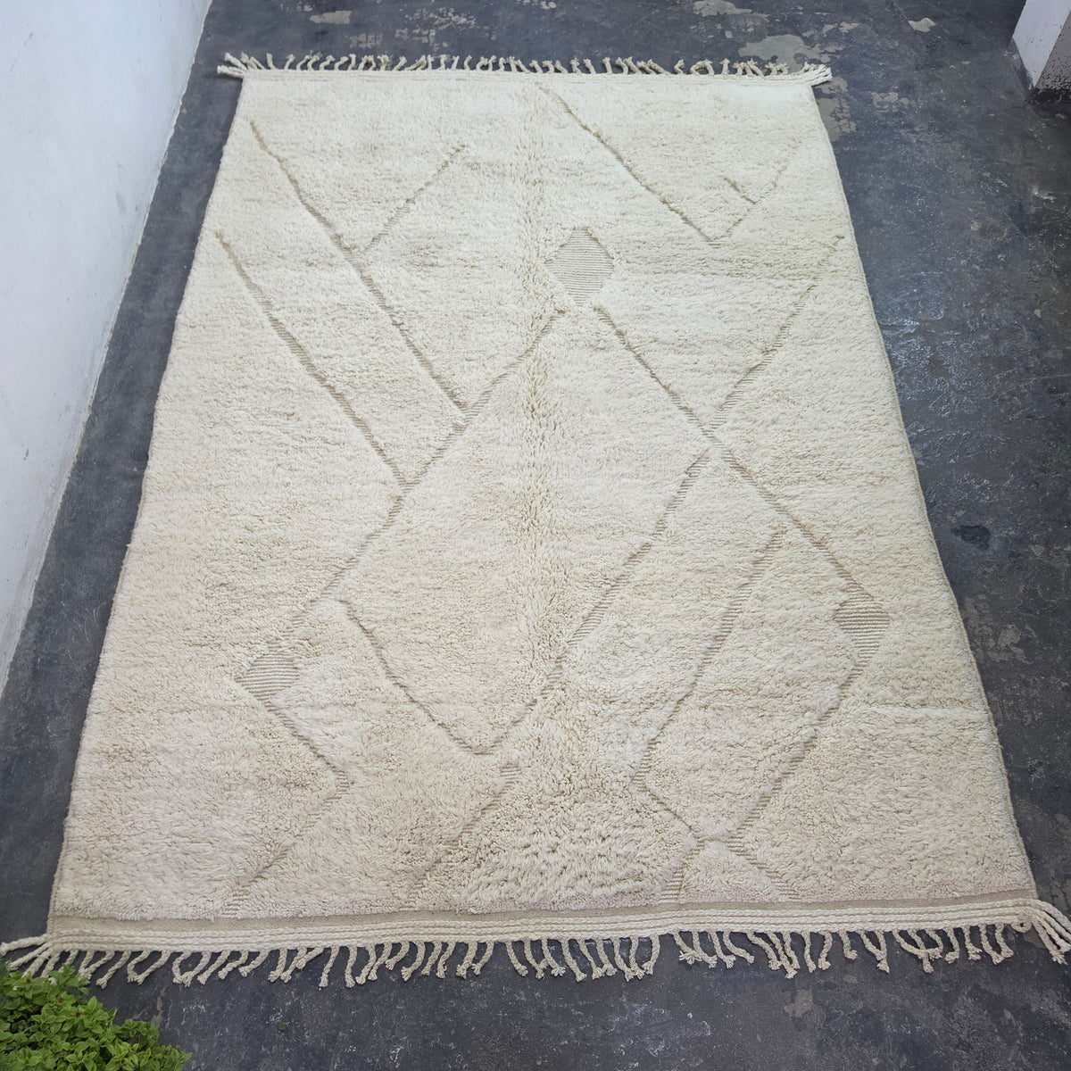 Handmade Beni Ourain Wool Rug with Geometric Relief Pattern