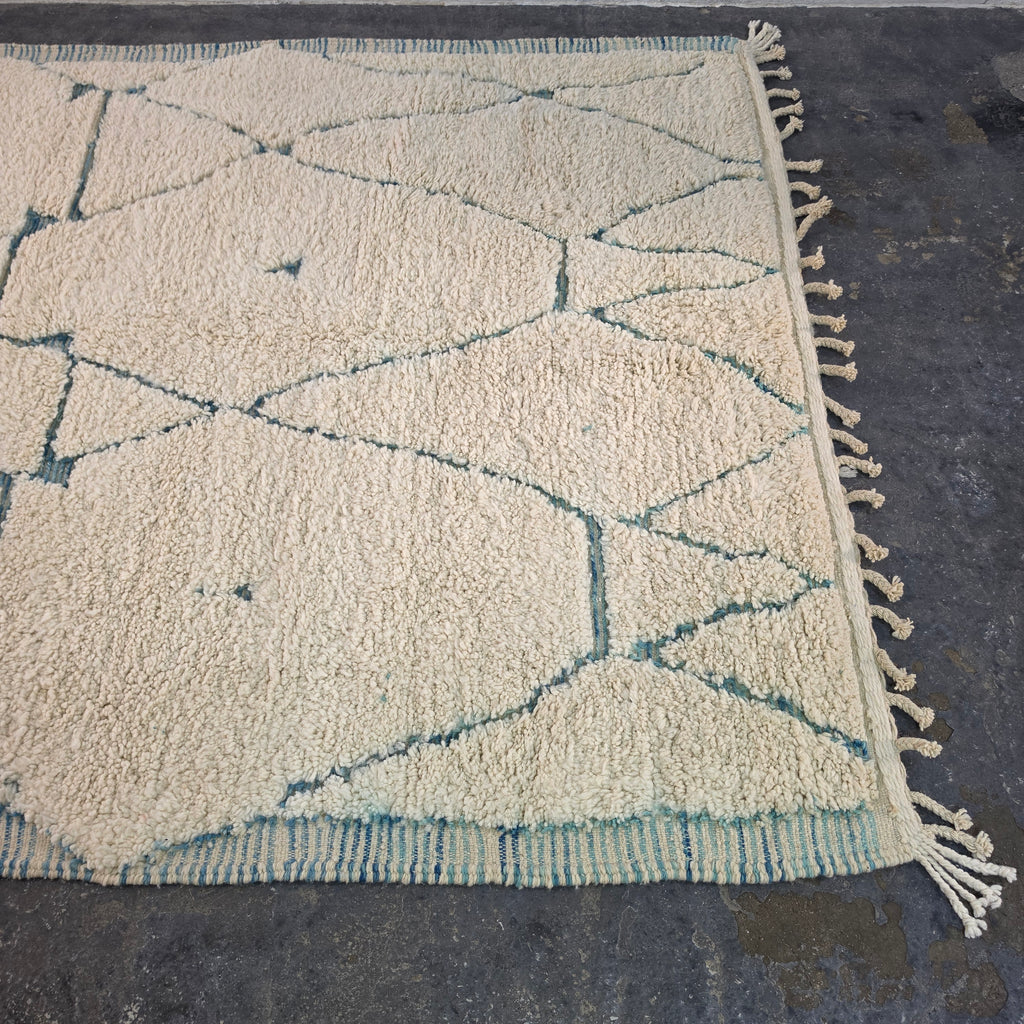 Authentic Hand-Knotted Moroccan Beni Ourain Rug with Blue Geometric Design