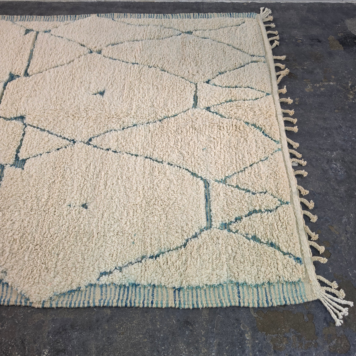 Authentic Hand-Knotted Moroccan Beni Ourain Rug with Blue Geometric Design