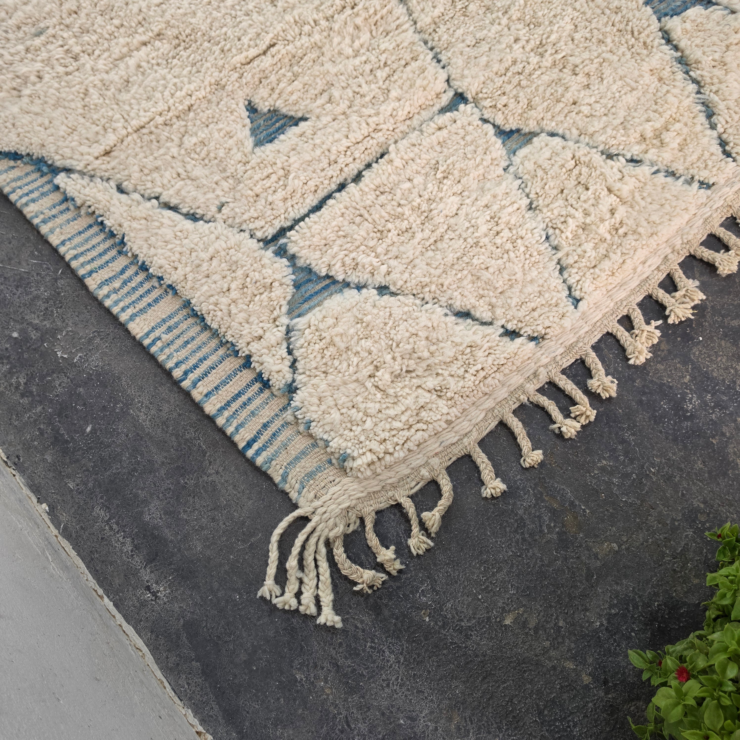Authentic Hand-Knotted Moroccan Beni Ourain Rug with Blue Geometric Design