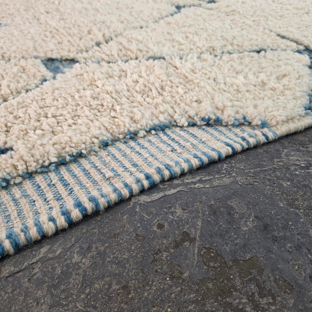 Authentic Hand-Knotted Moroccan Beni Ourain Rug with Blue Geometric Design