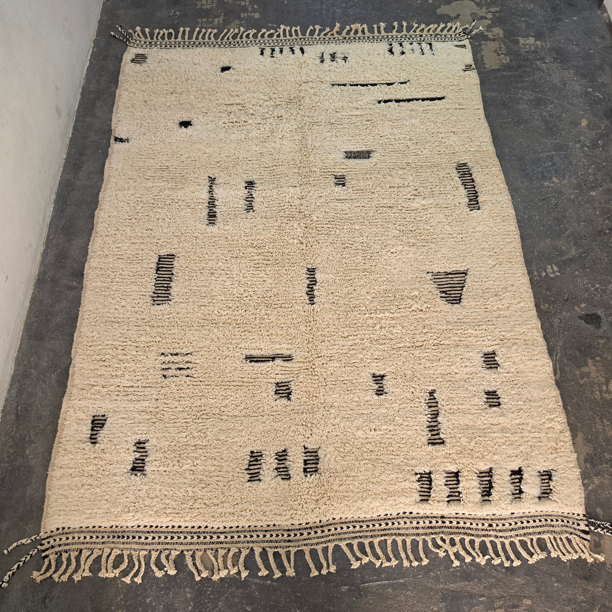 Handmade Beni Ourain Wool Rug with Minimalist Berber Dash Patterns