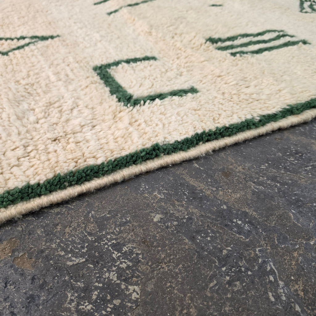Azilal Moroccan Rug – Ivory Wool with Forest Green Berber Symbols | 204 × 290 cm