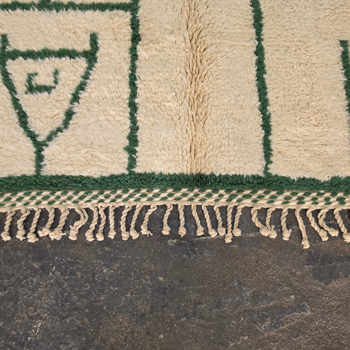 Azilal Moroccan Rug – Ivory Wool with Forest Green Berber Symbols | 204 × 290 cm