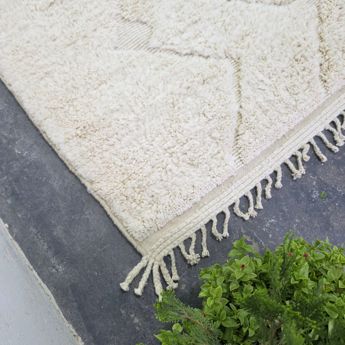Handmade Beni Ourain Wool Rug with Geometric Relief Pattern