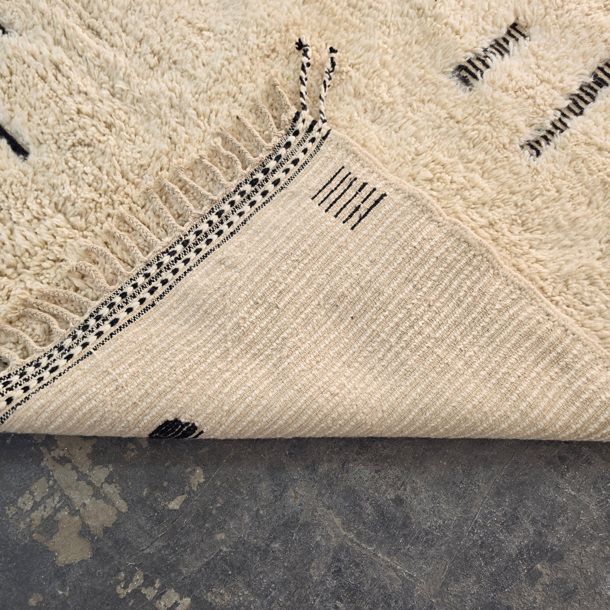 Handmade Beni Ourain Wool Rug with Minimalist Berber Dash Patterns
