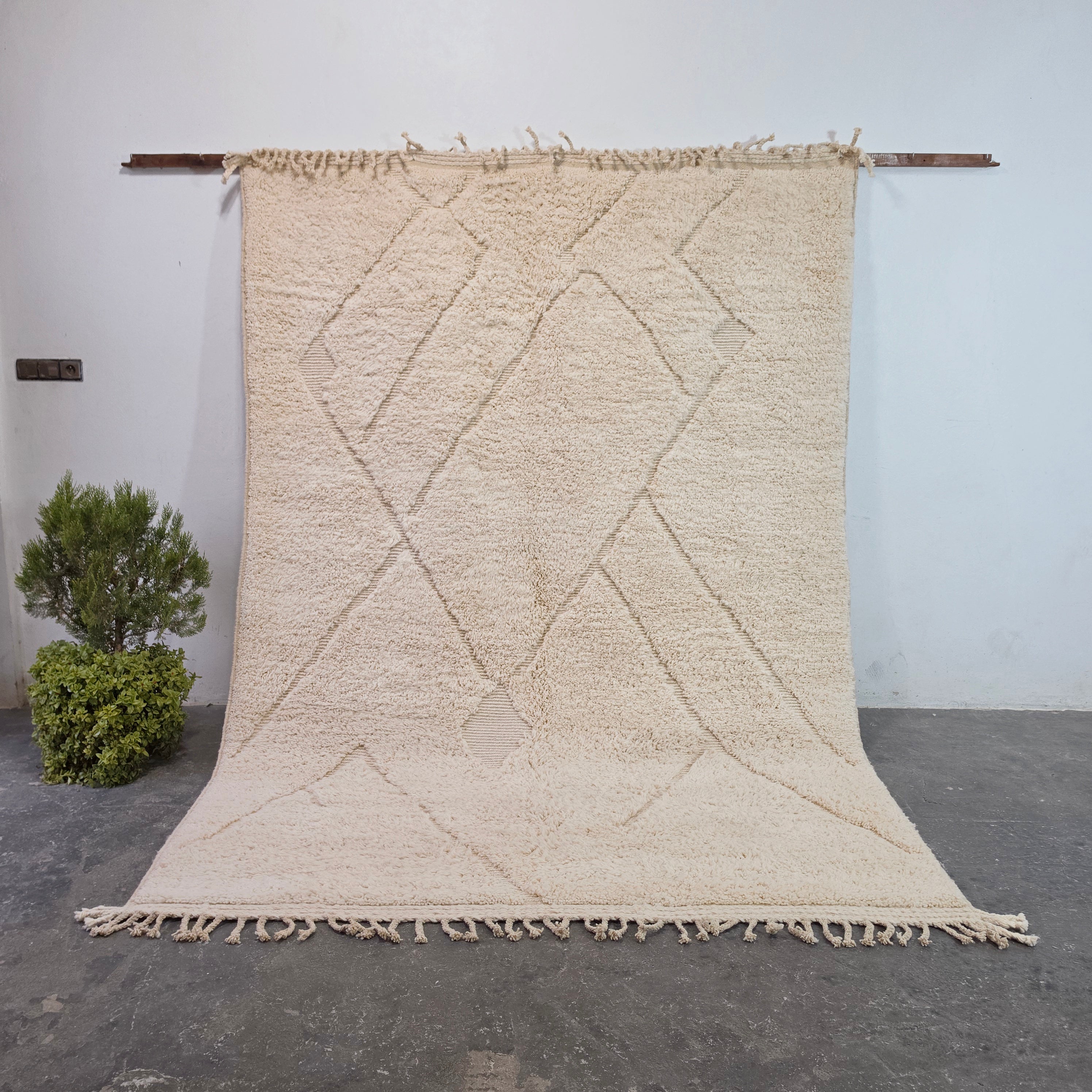 Handmade Beni Ourain Wool Rug with Geometric Relief Pattern